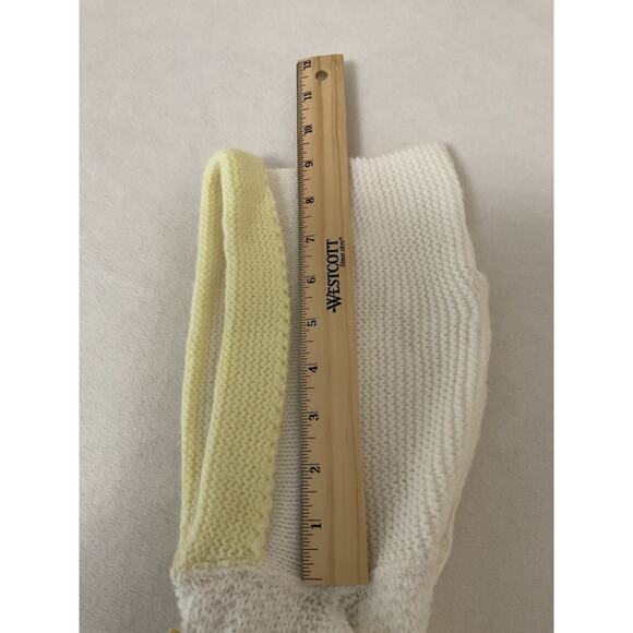 VTG Julius Berger Baby Blanket White Acrylic Yellow Bear Back Zip Weave - Picture 10 of 10